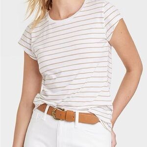 Universal Thread White and Tan Striped Tee
